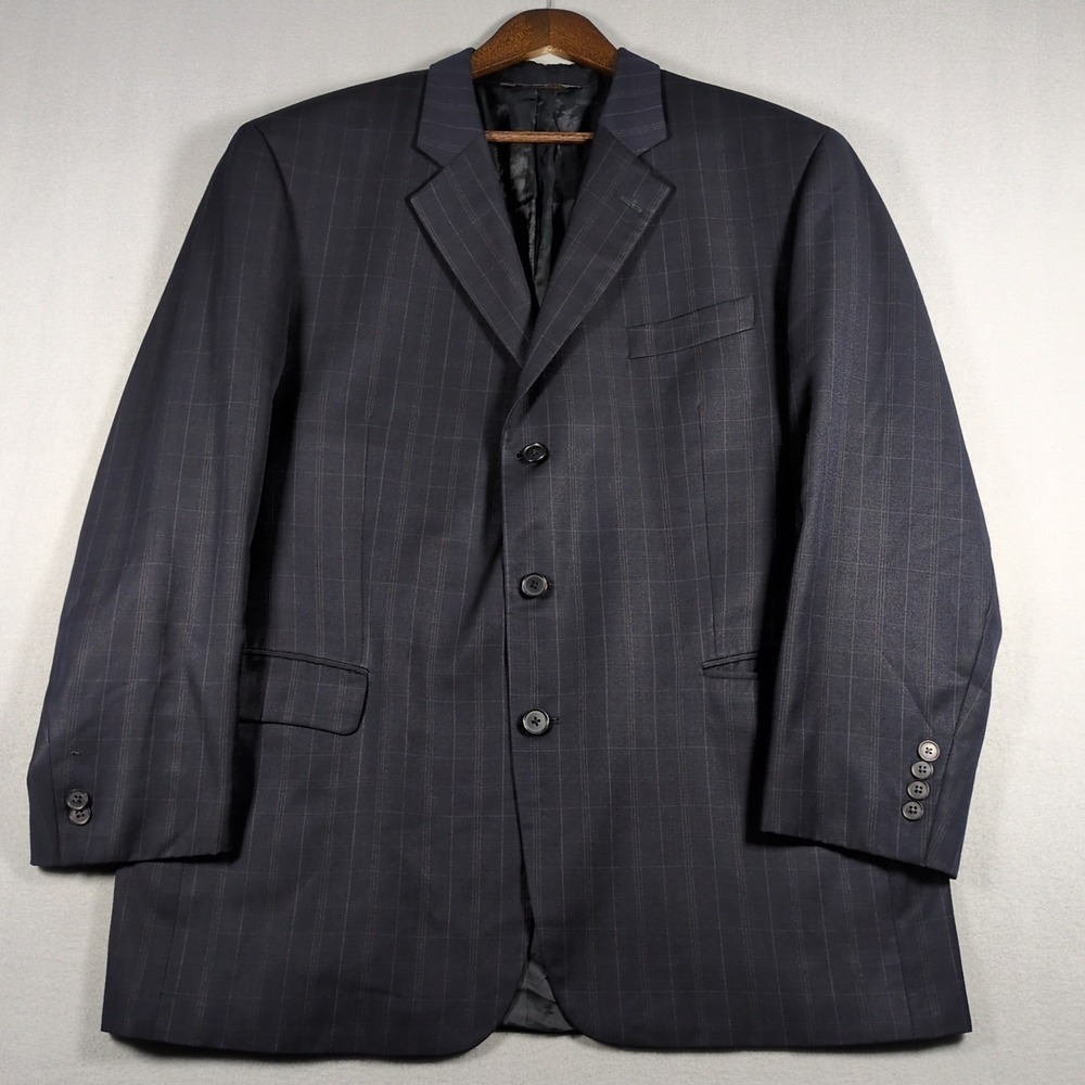 JACK VICTOR Mens Blazer 46R Sport Coat Gray Plaid Jacket 3‎ Button Wool